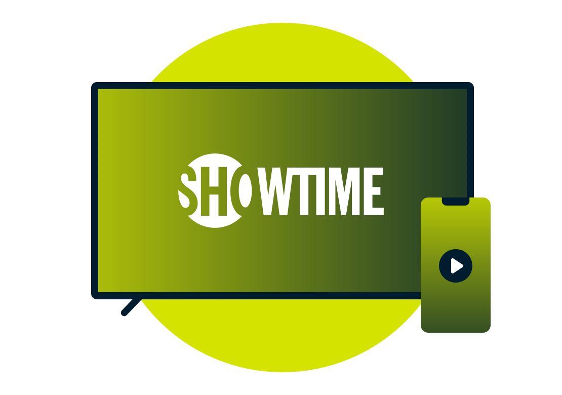 Ноутбук и телефон с логотипом Showtime.