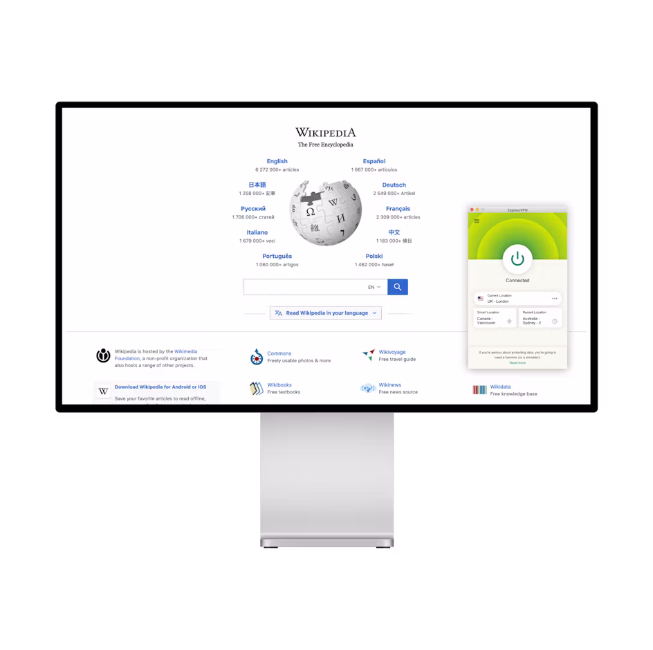 Wikipedia thuispagina en VPN.