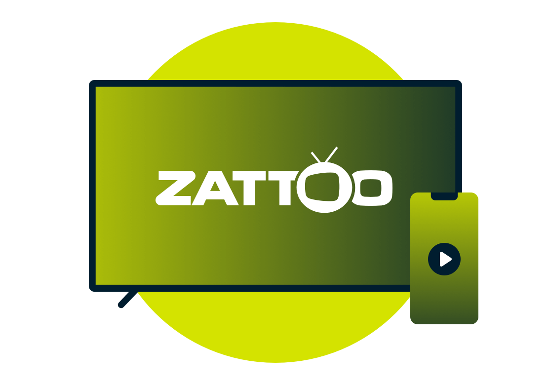 Een laptop en telefoon met het Zattoo logo.