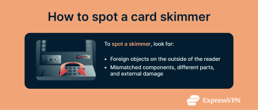 Infographic showing red flags for card skimmers on ATMs.