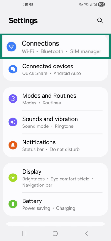 Connections settings on Android
