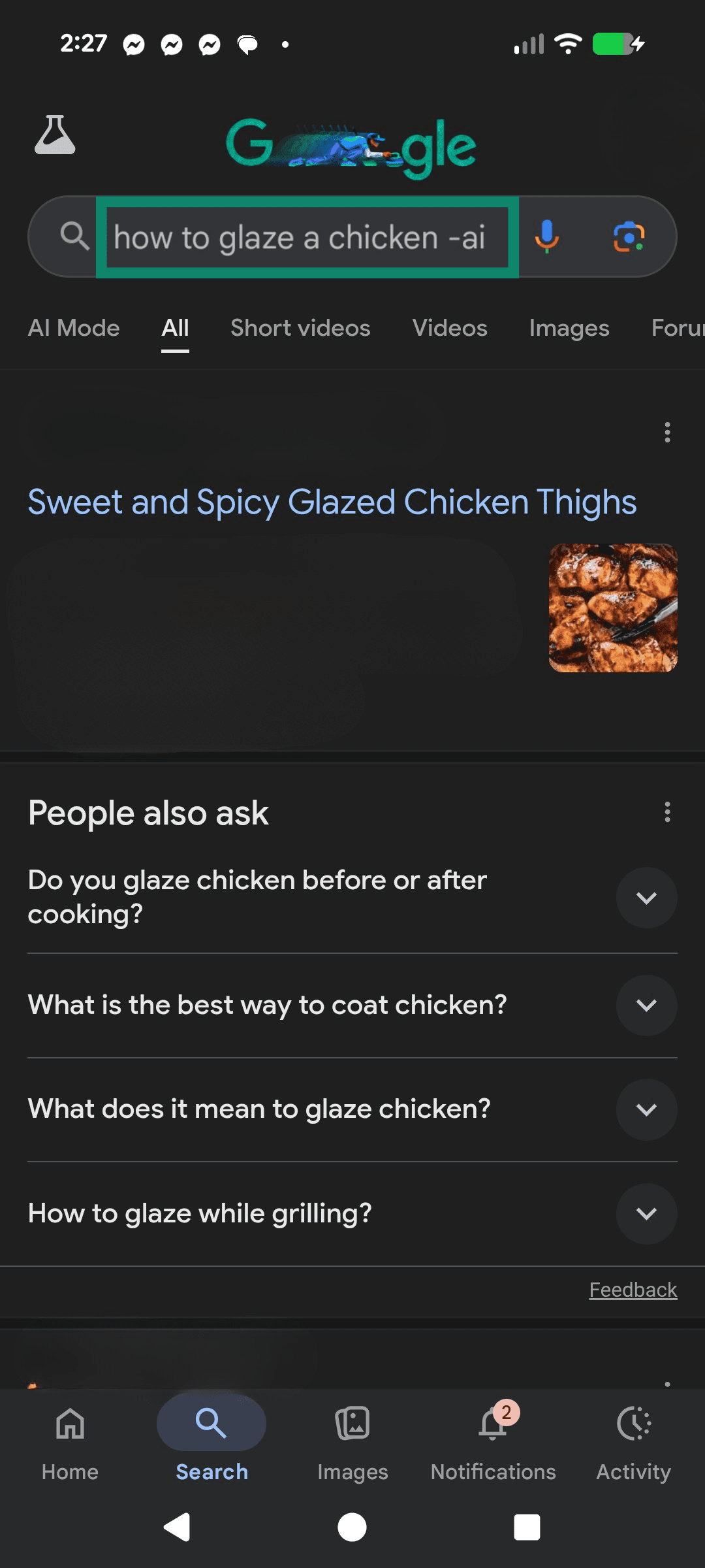 A Google search with -ai at the end to help filter AI.