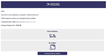 Real USPS delivery notification.