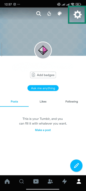 How to access the Tumblr settings page on mobile