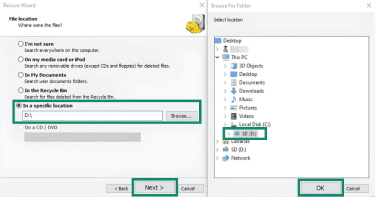 Selecting an SD card to restore.