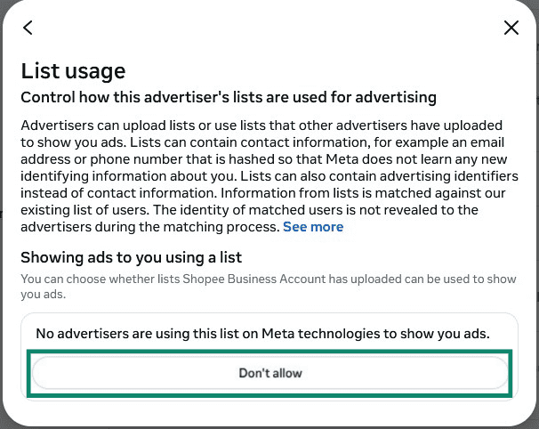 Facebook Audience-based advertising settings.