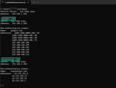 Looking up multiple domains in succession while using nslookup in interactive mode.