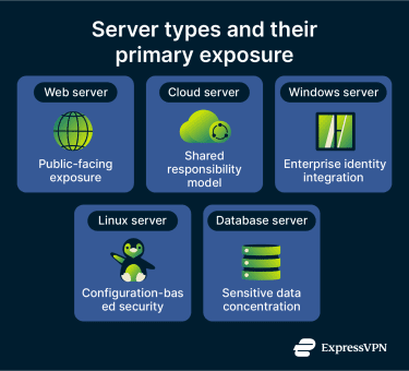 Infographic showing server types and their primary exposure.