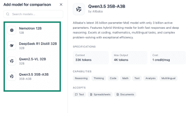 Selecting the ExpressAI models to compare.