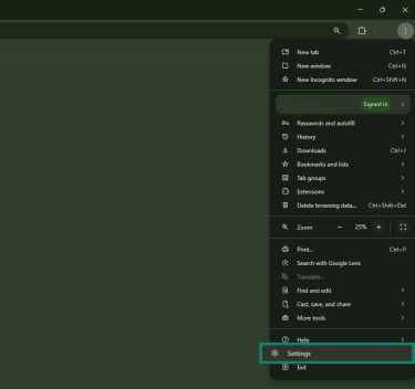 hrome and click the three dots in the top-right corner, then choose Settings.