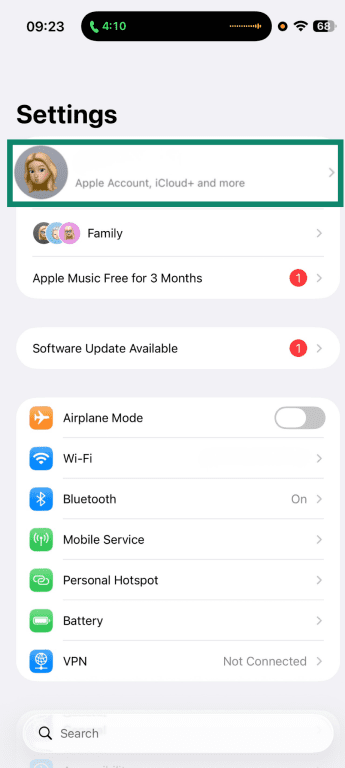 Apple ID settings on iPhone.