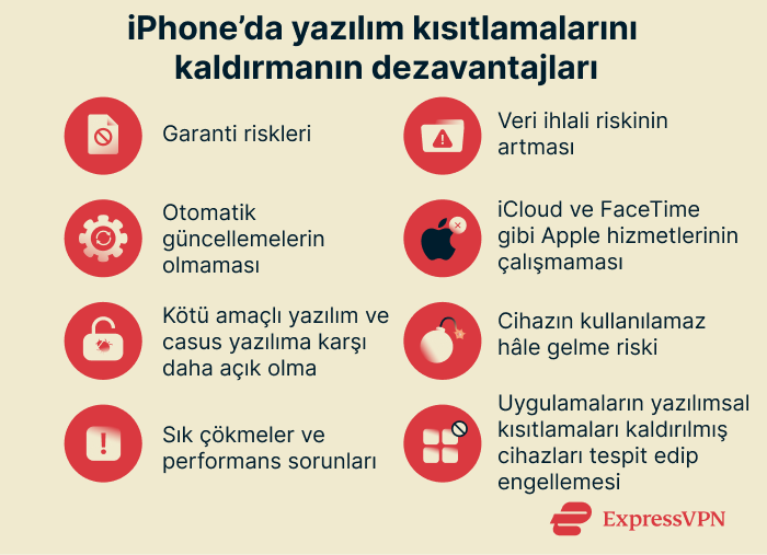 A list of the cons of jailbreaking an iPhone.