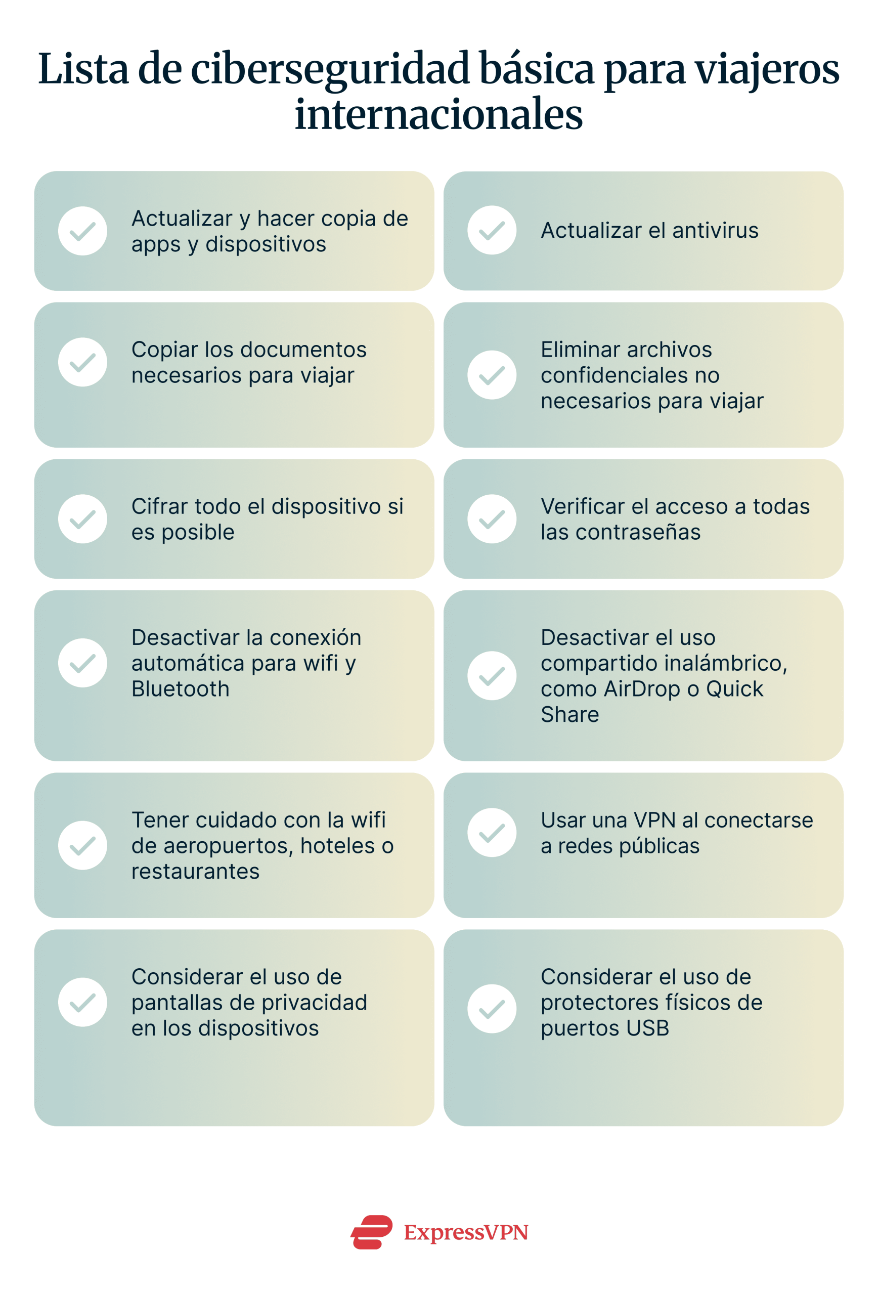 A basic cybersecurity checklist for international travelers covering device updates, encryption, Wi-Fi safety, and data backup tips before you go abroad.