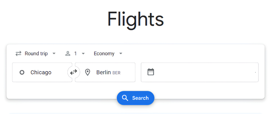 Google Flights showing a flight search.