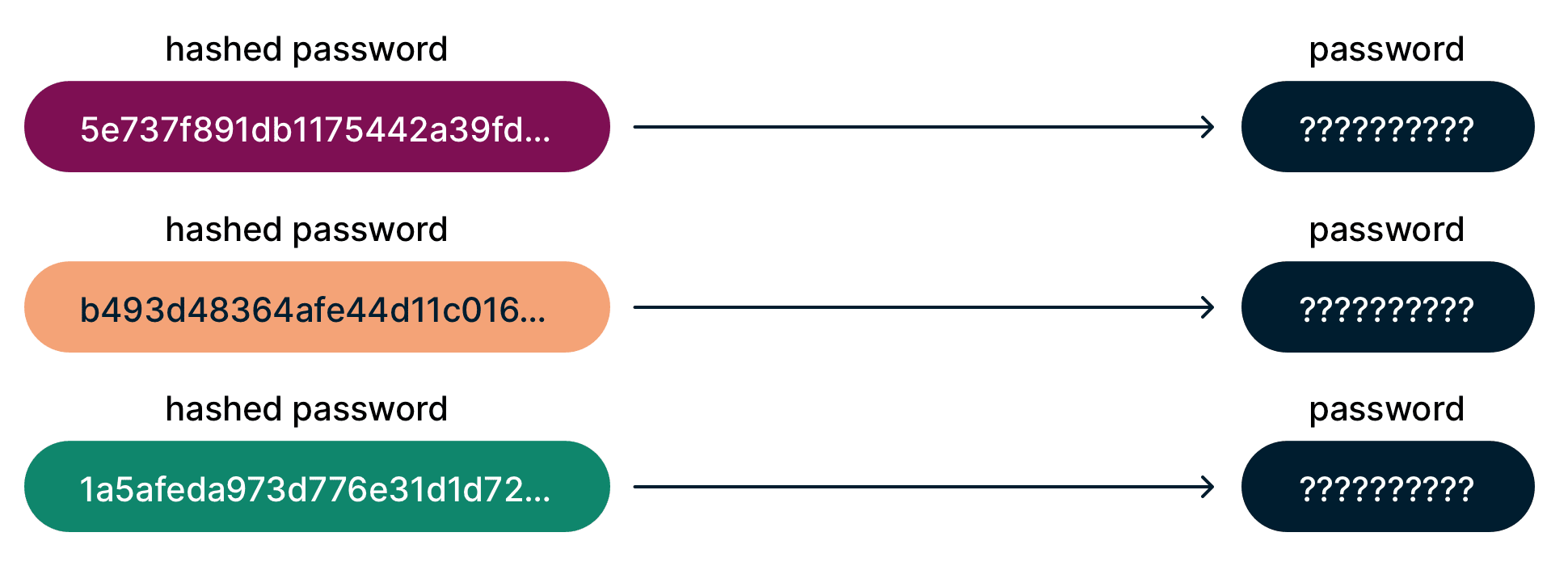 Hashed passwords unable to be unhashed.