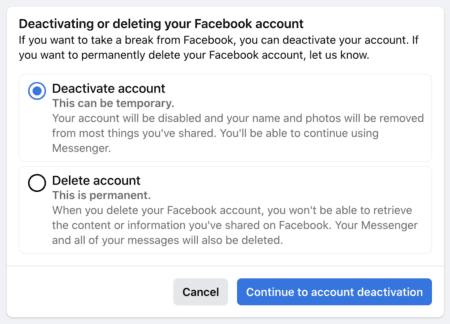 Eliminar o desactivar cuenta de Facebook.