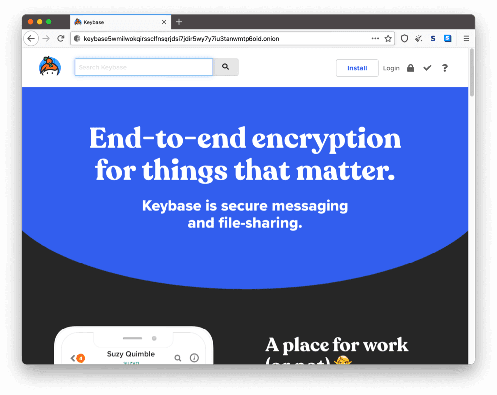 Site onion de Keybase sur le dark web