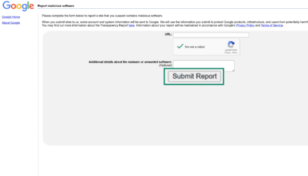 A visual guide detailing the required fields for reporting a website to Google Safe Browsing.