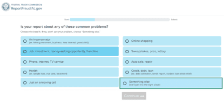 A visual guide detailing the required fields for reporting a website to FTC
