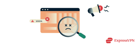 Image depicting a magnifying glass detecting a fraudulent scam website