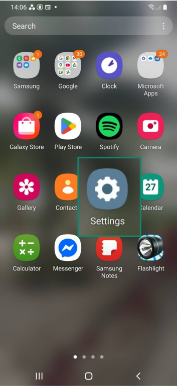Settings option on an Android.
