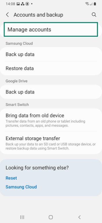 Manage acocunts option on an Android.