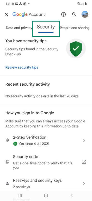 Swipe to the Security tab on Android.