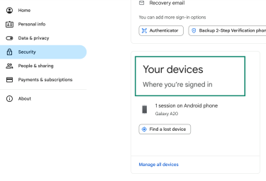 Your Devices option in Google account settings.