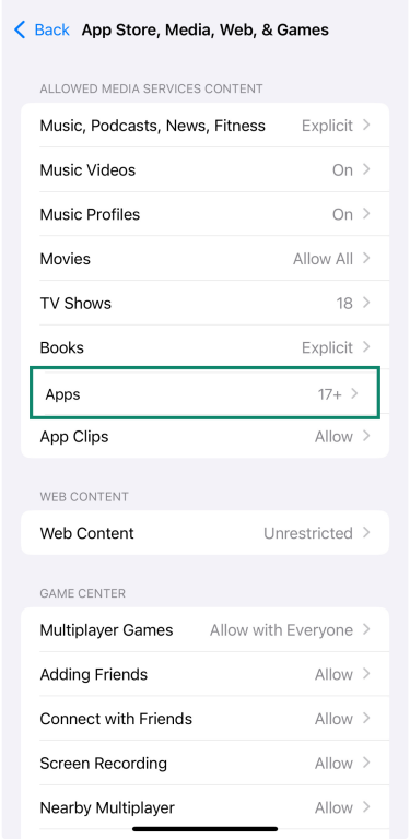App age rating and content restrictions in iPhone parental controls