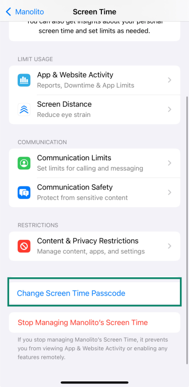 Screen Time passcode setup screen on iPhone