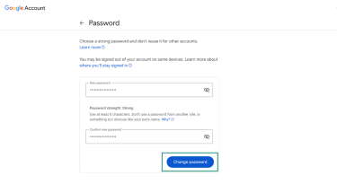 Google password change page.
