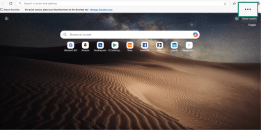 Microsoft Edge interface with three-dot menu highlighted for opening browser settings.
