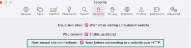 Safari Security settings tab on macOS.