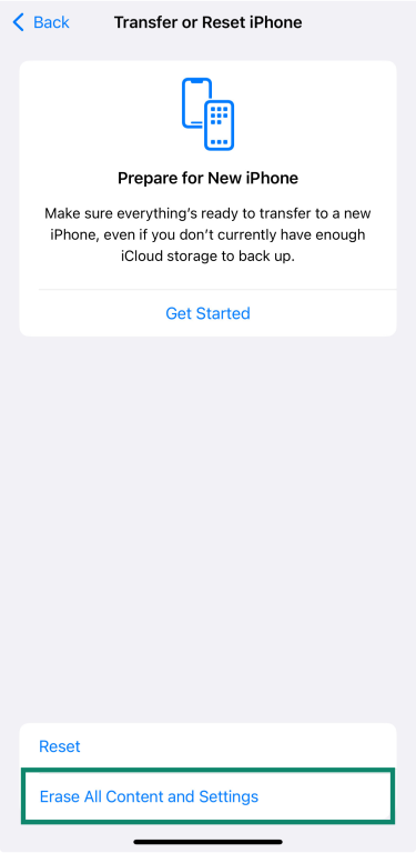 Erase all content and settings on iPhone for full device reset