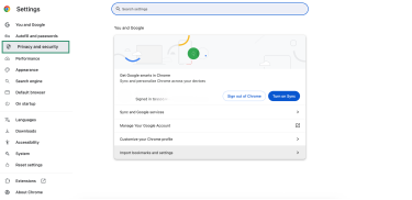 Privacy and security setting in Chrome.
