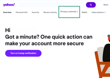 Yahoo account menu with Privacy controls highlighted.