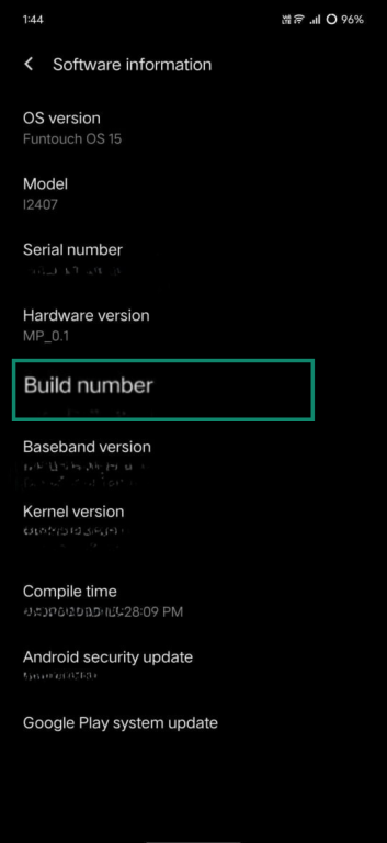 Tapping Build number to enable developer options on Android