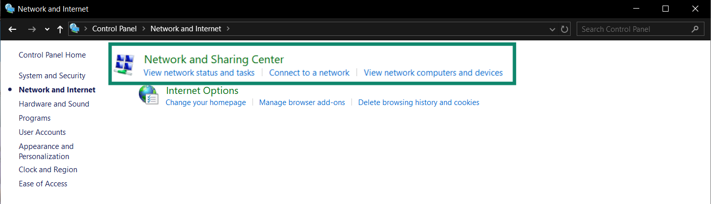 Click the Network and Sharing Centre to uncover options around changing your DNS settings on Windows.