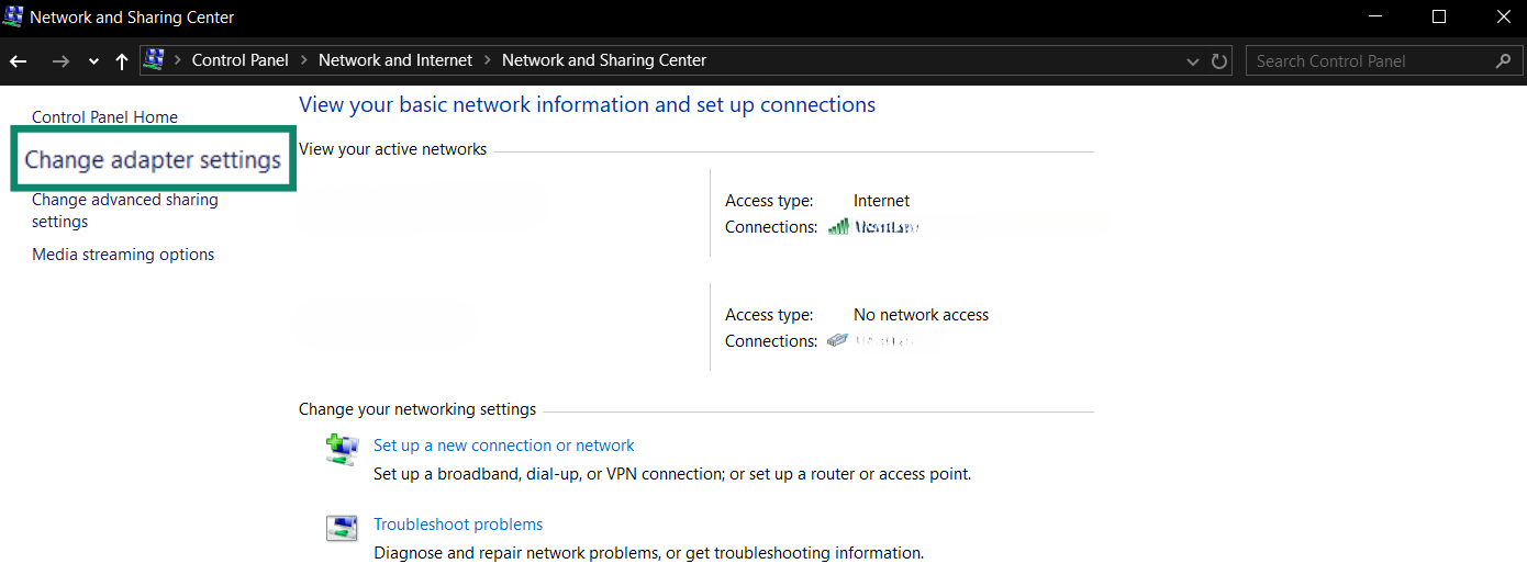 Windows's DNS settings are tied to its network adapter settings.