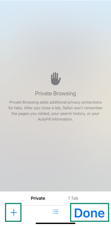 An iPhone opened to its Safari tabs, highlighting the Done option.