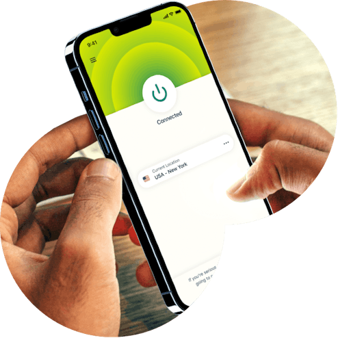 Holding a mobile phone with a fast VPN connection
