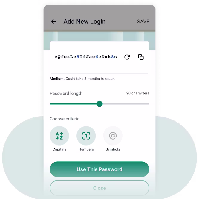 Interface utilisateur : générateur de mot de passe avancé d'ExpressVPN Keys.
