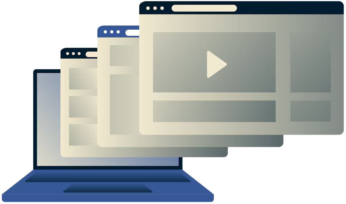 Computer portatile con diverse finestre del browser.